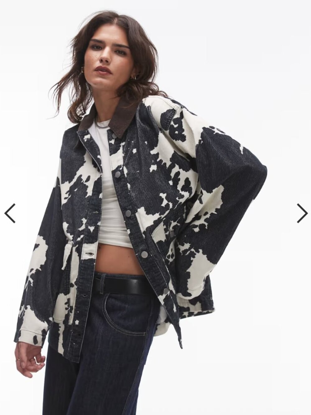 Topshop Cord Jacket in Cow Print